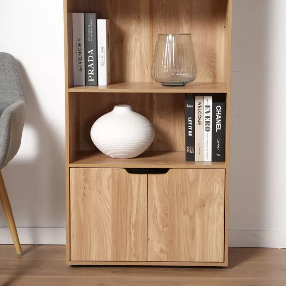 Étagère 3 niveaux et Rangement 2 portes H120 cm - MODU
