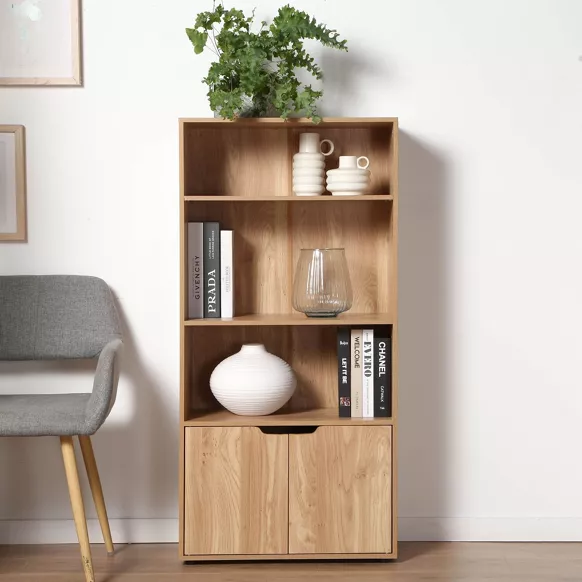Étagère 3 niveaux et Rangement 2 portes H120 cm - MODU