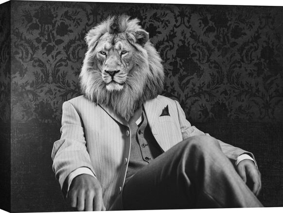 Impression sur toile animal moderne : Peinture moderne avec des animaux : Pensive Leader (BW), VizLab