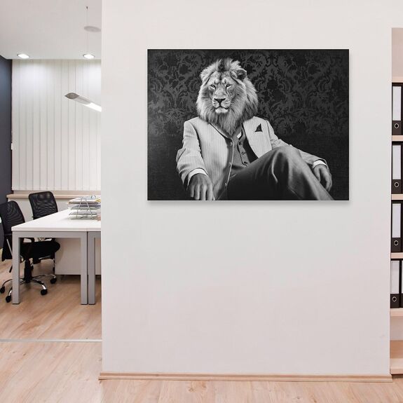 Impression sur toile animal moderne : Peinture moderne avec des animaux : Pensive Leader (BW), VizLab