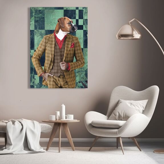 Impression sur toile animal moderne :  Tableau Design "Gentleman Canin" VizLab – Chien en Costume Élégant.