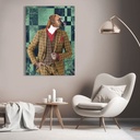 Impression sur toile animal moderne :  Tableau Design "Gentleman Canin" VizLab – Chien en Costume Élégant.