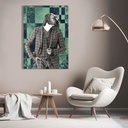 Impression sur toile animal moderne : VizLab, Gentleman 1 (N&B)Tableau Design "Gentleman Canin" – Chien en Costume Élégant en noir & blanc