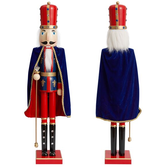 Soldat géant Casse-Noisette de Noël en bois, 120 cm avec couleurs festives - Ornement traditionnel classique en bois de pin fait à la main de qualité supérieure, décoration de Noël avec pièces mobiles