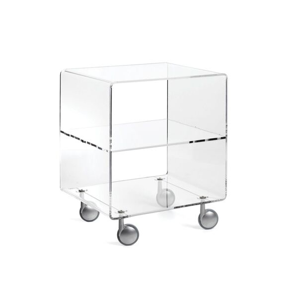 Chariot meuble multifonction transparent 4 compartiments et roulettes Rob