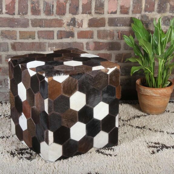 Pouf patchwork fourrure Vanita 45x45x48 cm tabouret cube