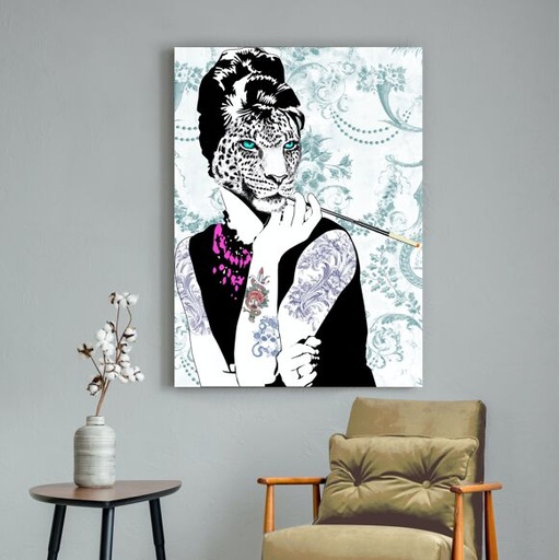 Tableau "Féline Élégante" – Art Moderne Léopard en Robe Chic Impression sur toile pop art moderne : Matt Spencer, Smoking Diva